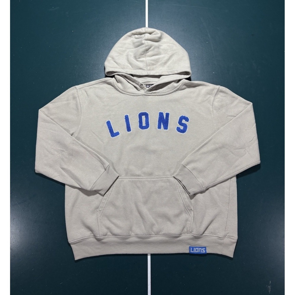 Detroit Lions Hoodie Sweatshirt Men's Large Gray Pullover Double Sided NFL